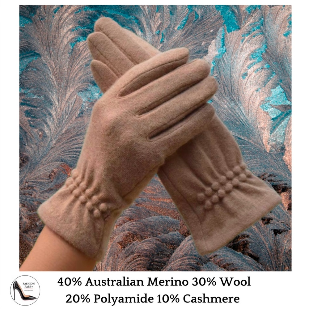 Luxury Cashmere Merino Wool Gloves Classic Beige Driving Winter Warm Cozy Mitten